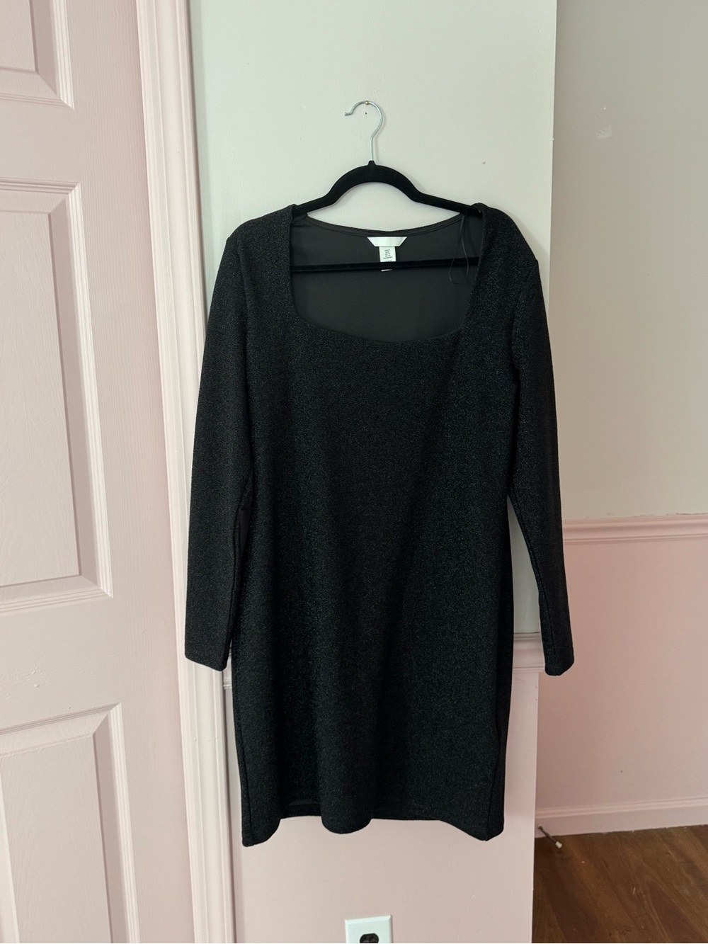 H&M Black Sparkle Long-Sleeve Square Neck Dress